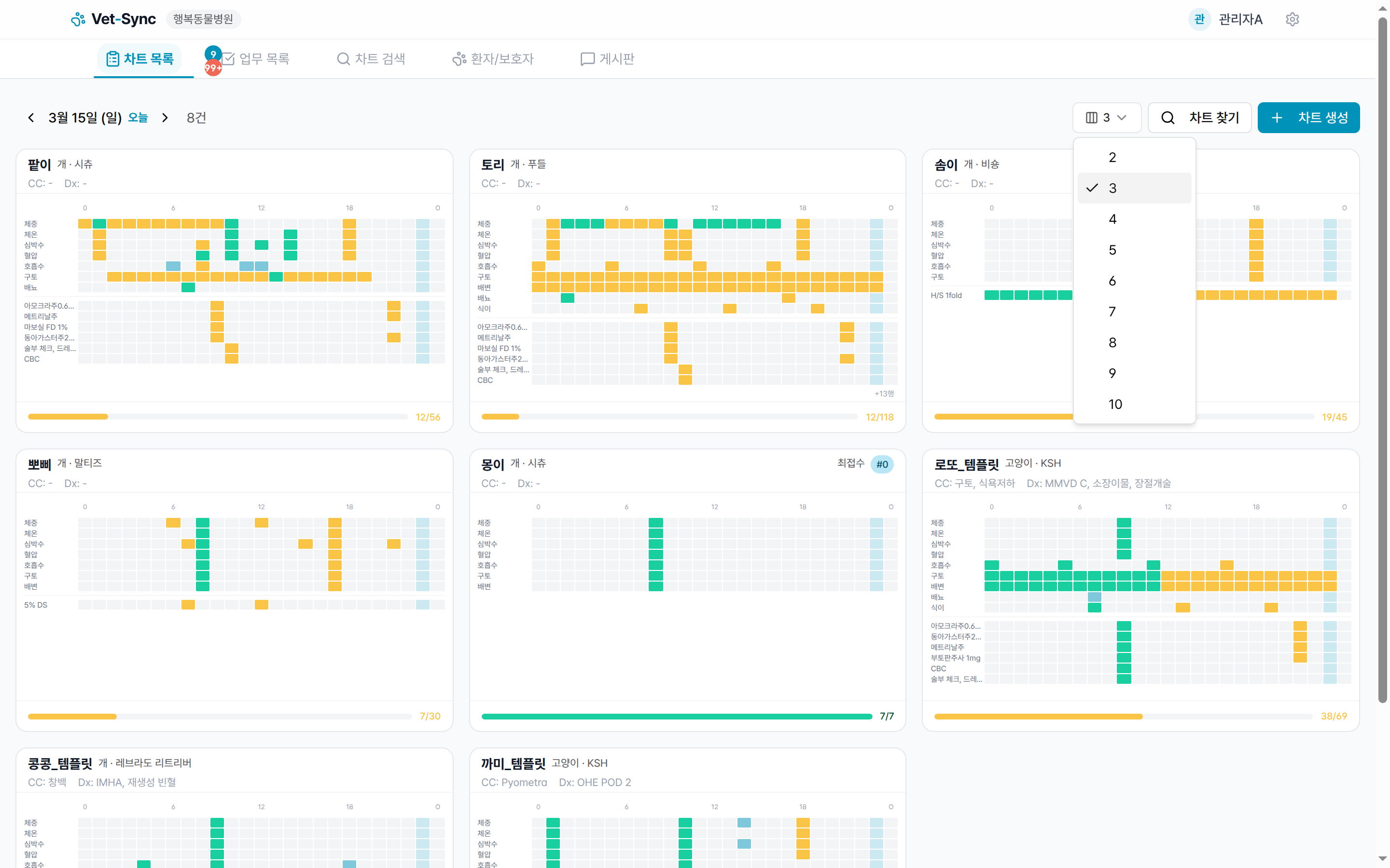 대시보드 열 수 선택